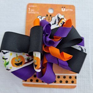 Halloween Hairbow Girls Pumpkin Orange Purple Black Ribbon Barrette